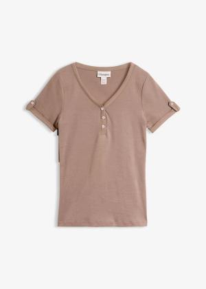 Prążkowana bluzka Henley z czystej bawełny