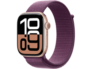 Smartwatch APPLE Watch Series 10 GPS Koperta 46mm z aluminium w kolorze różowego złota opaską sportową dojrzałej śliwki MWWV3ET/A