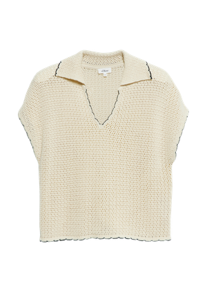 Sweter z dzianiny z opuszczonymi ramionami i kołnierzem polo