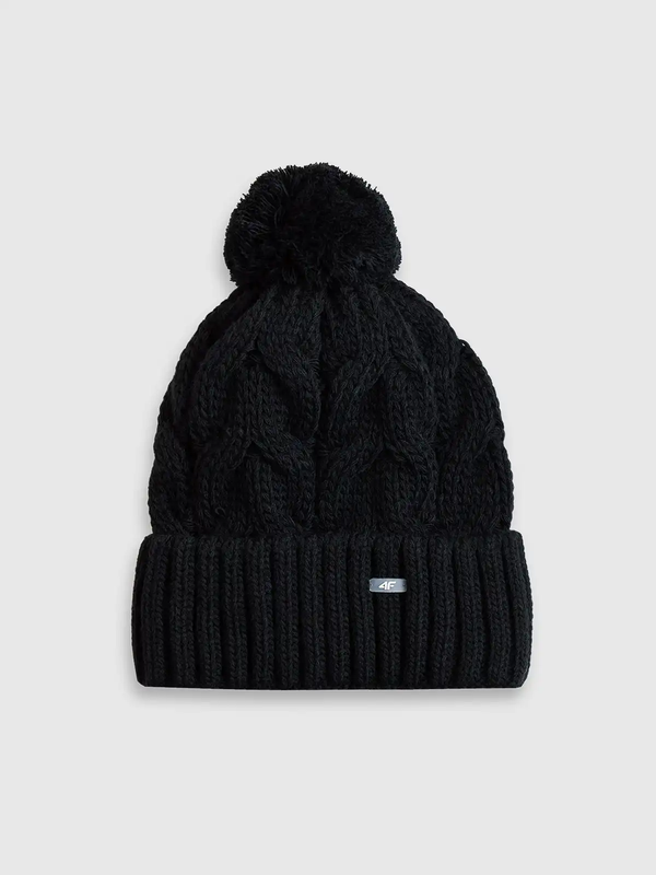 4F Essential czapka zimowa damska z pomponem sportowa czarna (one size)