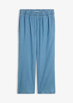 Jeansy wide leg, wysoki stan, krótsza nogawka
