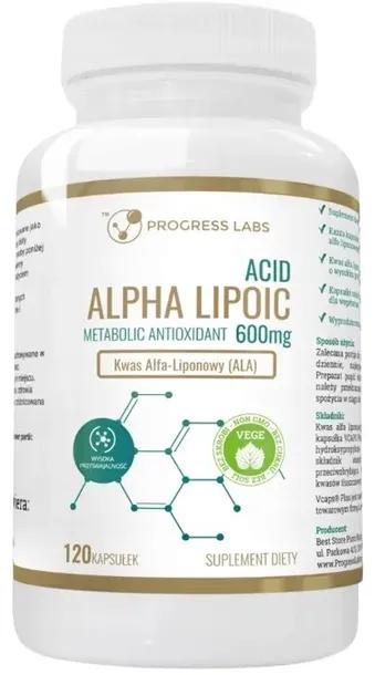 Kwas Alfa Liponowy (ALA) 600mg 120 kapsułek Progress Labs Wydolność Detoks