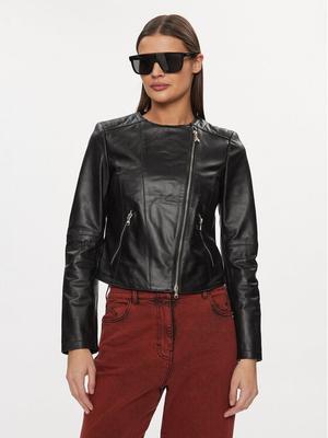 Patrizia Pepe Kurtka skórzana CO0361/L1HZ-K103 Czarny Regular Fit