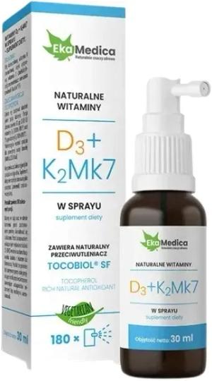 Witaminy D3+K2Mk7 30ml EkaMedica Zdrowe kości Odporność Wsparcie mięśni