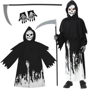 KOSTIUM ŚMIERCI STRASZNE PRZEBRANIE ZOMBIE KOSA RĘKAWICZKI HALLOWEEN L