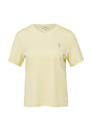 Skrócony T-shirt bawełniany z artystycznym nadrukiem
