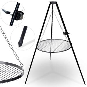 RUSZT STALOWY GRILL NA OGNISKO 80cm TRÓJNÓG DUŻE SOLIDNE PALENISKO OGRODOWE