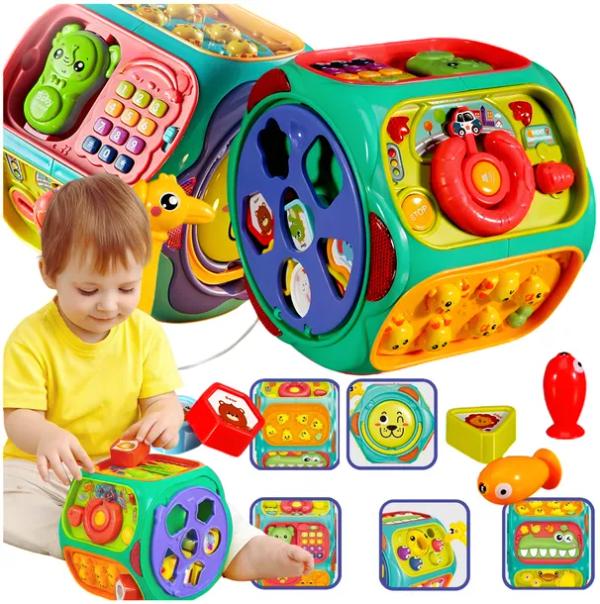 Sorter Sensoryczny Dla Dzieci 18 m+ Bęben Interaktywny Kostka Zabawka 8w1