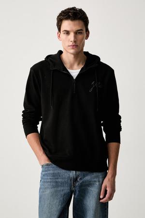 G-Star bluza z kapturem męska z bawełną Script half zip hdd sw