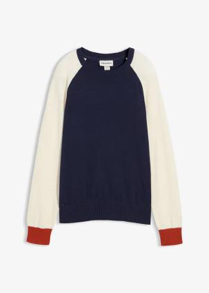 Sweter z cienkiej dzianiny z domieszką bawełny i raglanowymi rękawami