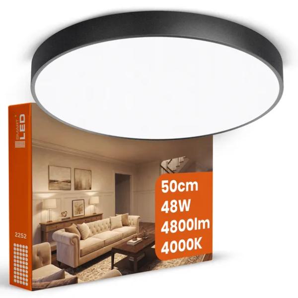 Plafon Sufitowy LED 48W 4800lm Barwa Neutralna 50CM Okrągły CZARNA IP20