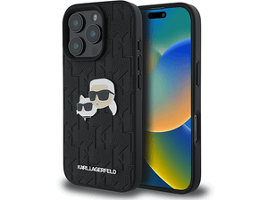 Etui KARL LAGERFELD Hardcase Monogram Karl&Choupette Head Pin do iPhone 16 Pro 6,3 cala Czarny