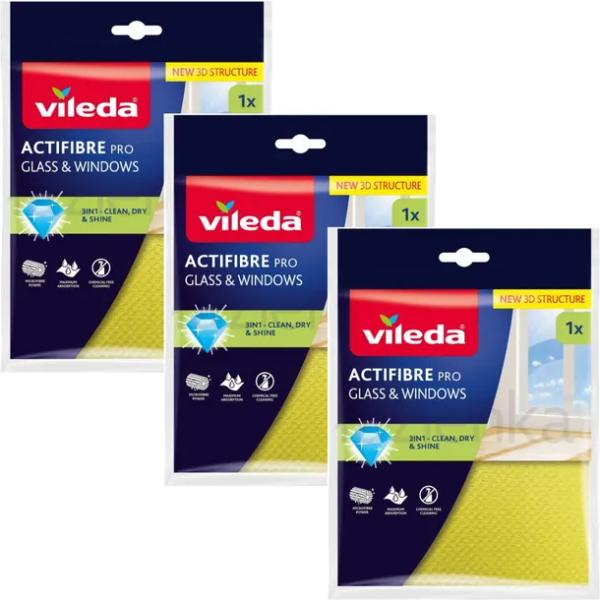 Vileda Ściereczka ACTIFIBRE PRO do szkła i okien Zestaw 2 + 1