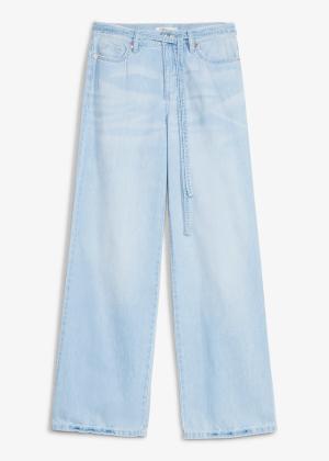 Jeansy wide leg, mid waist, z paskiem