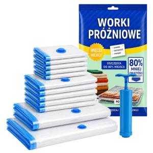 WORKI PRÓŻNIOWE DO WALIZKI SZAFY NA UBRANIA POŚCIEL ZESTAW 12SZT + POMPKA