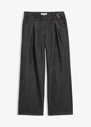 Jeansy wide leg z zaszewkami w pasie