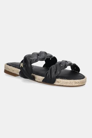 Tommy Hilfiger klapki skórzane LEATHER ROPE ESPADRILLE MULE