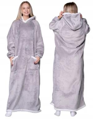 KOC BLUZA Oversize Kostek Gruba 2w1 KOCOBLUZA XXL SZARA Futrzak Bluzo Koc