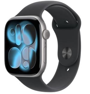 Apple Watch Series 11 GPS koperta 46 mm z aluminium w kolorze gwiezdnej szarości, pasek sportowy w kolorze czarnym - rozmiar M/L
