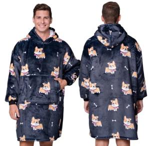 KOC BLUZA Oversize Gruba KOCOBLUZA 2w1 XXL Wzór CORGI Szlafrok Futrzak