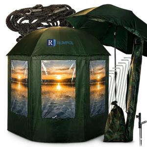 PARASOL WĘDKARSKI ZIELONY NAMIOT WODOODPORNY REGULOWANY 240CM PVC 280327