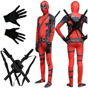 KOSTIUM DEADPOOL ZESTAW 2 MIECZE DOROSŁY PRZEBRANIE STRÓJ 190 XL/XXL