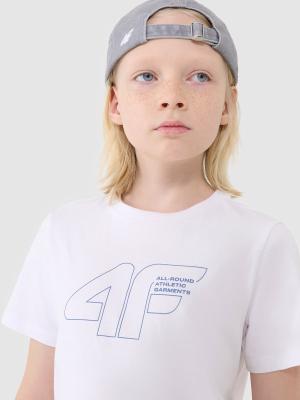 4F t-shirt bawełniany koszulka chłopięca 4FJWSS25TTSHM2185 biała (152)