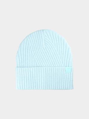 4F czapka damska zimowa beanie o prążkowanym splocie 4FWAW25ACAPF569 niebieska (one size)