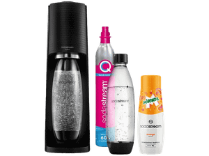 Saturator SODASTREAM Terra Black + nabój CO2 2 butelki Fuse 1L syrop Mirinda Czarny