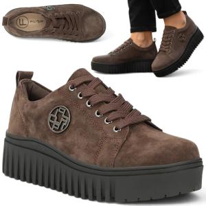 Sneakersy Damskie SKÓRZANE FILIPPO Zamszowe Sznurowane Platforma Brązowe 38