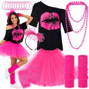 STRÓJ LATA 80 90 RETRO NEON ITALO DISCO PRZEBRANIE SPÓDNICA ZESTAW 7w1
