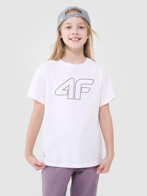 4F t-shirt dziecięcy koszulka dla dziewczynki oversize 4FJWMM00TTSHF2333 biały (158)