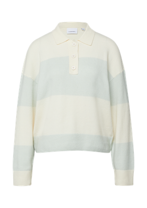Sweter z cienkiej dzianiny w paski z kołnierzykiem polo