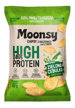 Eurowafel Moonsy Chipsy z Soczewicy o Smaku Zielonej Cebulki Proteinowe 60g