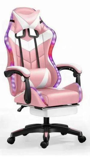 Fotel LED z MASAŻEM pleców GAMINGOWY komputerowy OBROTOWY gracza +PODNÓŻEK!