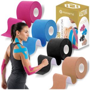 TAŚMY KINEZJOLOGICZNE TAPE TEJPY PLASTRY KINESIOTAPING ZESTAW 4 SZTUK