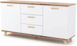 Komoda 150 cm biała dąb wotan do salonu 3 szuflady Oslo Styl Skandynawski