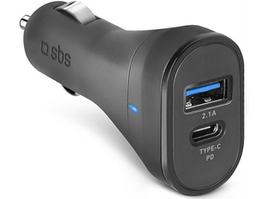 Ładowarka samochodowa SBS USB Type-C 3A + USB-A 2,1A Czarny