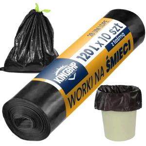 MOCNE WORKI NA ŚMIECI 120 L Z TAŚMĄ ŚCIĄGAJĄCĄ Uniwersalne 28UM 10szt LDPE