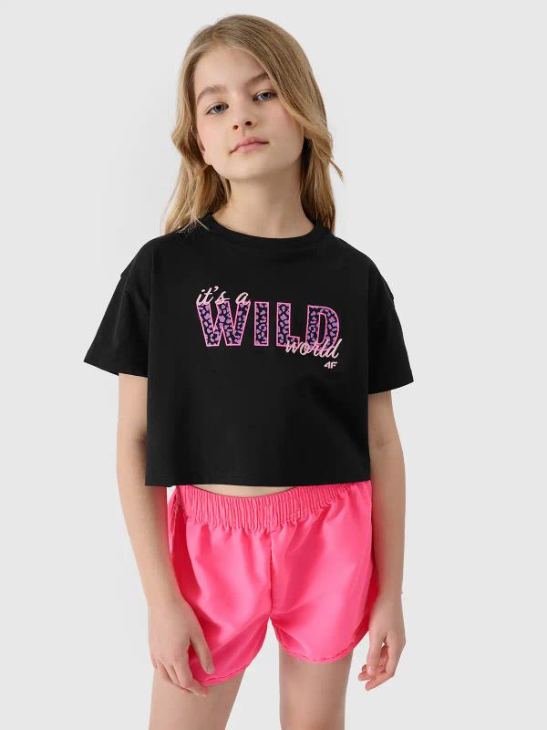 4F t-shirt dziecięcy koszulka bawełniana dziewczęca F1144 czarna (122)