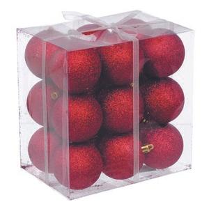 Bombki plastikowe brokat 6 cm / 18 szt. czerwony