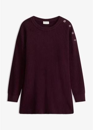 Sweter z mieszanki wiskozy, z ozdobną plisą guzikową