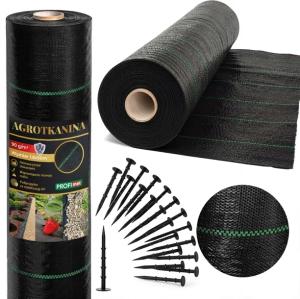 AGROTKANINA CZARNA 1,6×50m 90 g/m2 Agrowłóknina antychwastowa UV + Kotwy