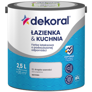 Farba lateksowa o podwyższonej odporności ŁAZIENKA  KUCHNIA Kropla szarości 2,5 l Dekoral