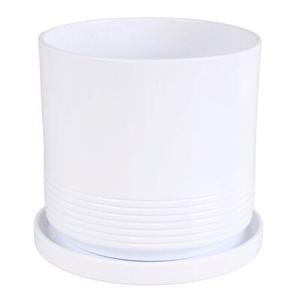 Doniczka cylinder Rille 19 cm + podstawka biały