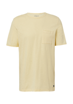 T-shirt z przędzy płomieniowej z kieszenią na piersi i otwartymi krawędziami