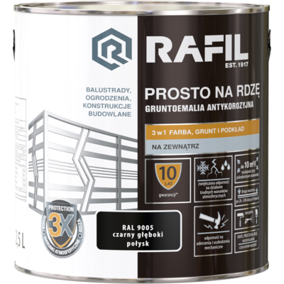 Gruntoemalia PROSTO Na Rdzę Połysk RAL9005 2,5 l RAFIL