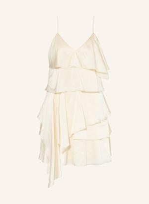 Mrs & Hugs Sukienka Satynowa Z Wolantami beige