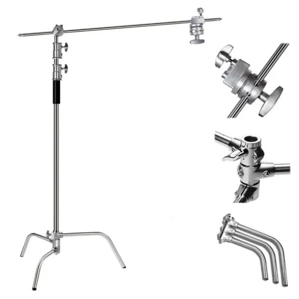 SOLIDNY STALOWY STATYW OŚWIETLENIOWY 3.3m ŻURAW BOOM 126cm C-STAND 2x GRIP