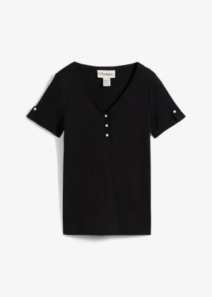 Prążkowana bluzka Henley z czystej bawełny
